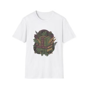 Bookstack Forest T-Shirt — Vintage Botanical Reading Tee